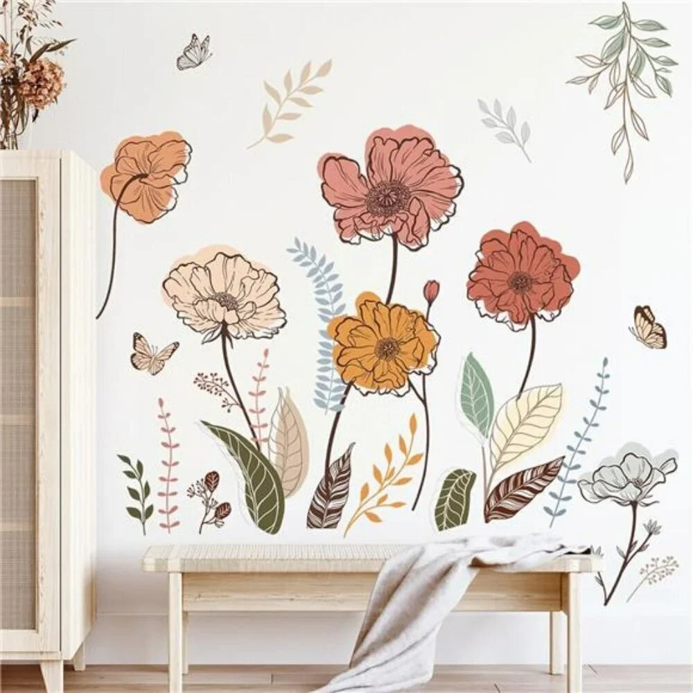 Boho Flower Wall Stickers Wildflower Peel and Stick Floral Wall Decals Art